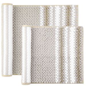Chenille Bathroom Rug Set of 2 17x24" & 20x32" Bone and White